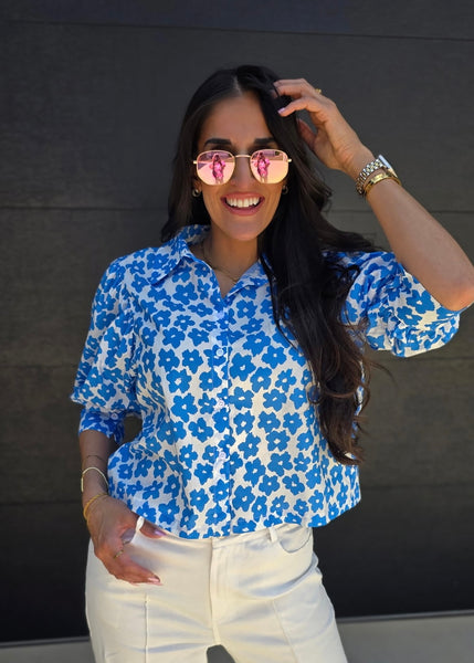 On The Bright Side Blue Floral Top