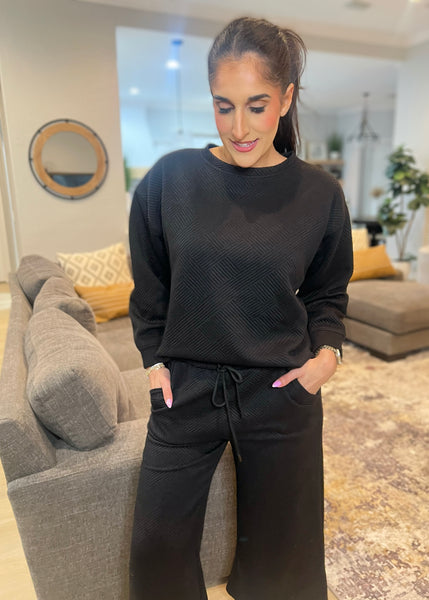 Day Dreaming Textured Black 2 Pc Long Sleeve Set