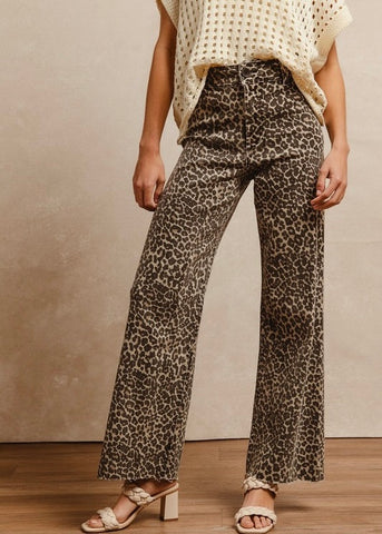 Leopard Fun High Rise Flared Denim