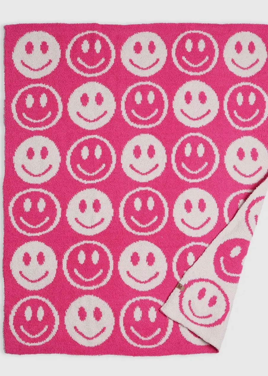 Kids Hot Pink Smiley Luxury Soft Cozy Blanket
