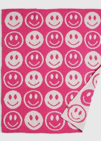 Kids Hot Pink Smiley Luxury Soft Cozy Blanket