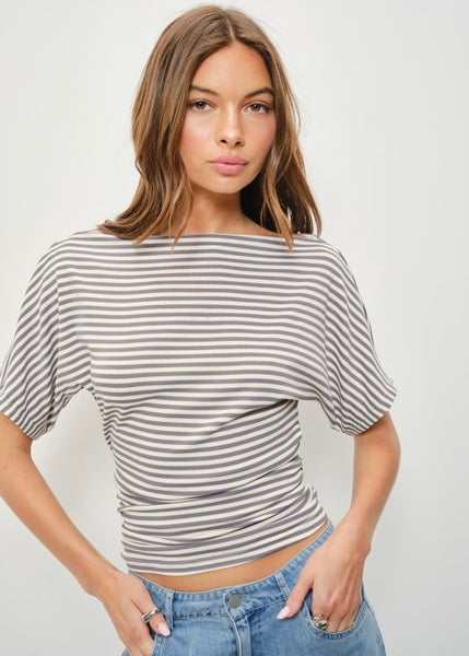 Living Laidback Striped Off Shoulder Top