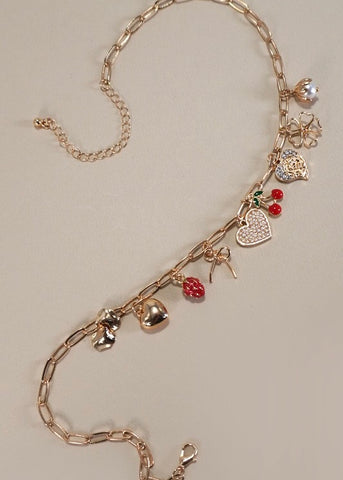 Multi Charm Bow Cherry Heart Necklace
