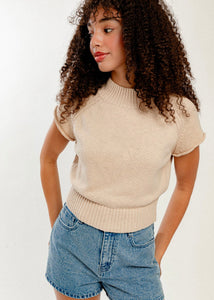 Looking For A Sunrise Taupe Mock Neck Sweater Top
