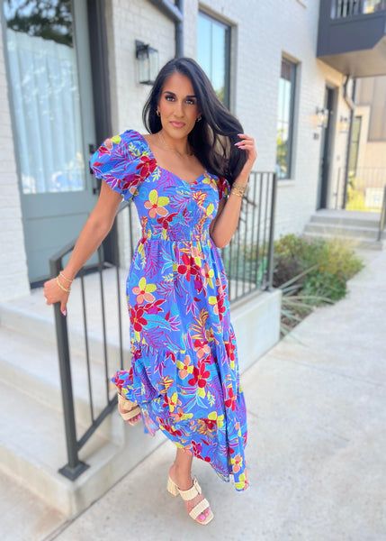 Island Dreams Blue Puff Sleeve Maxi Dress