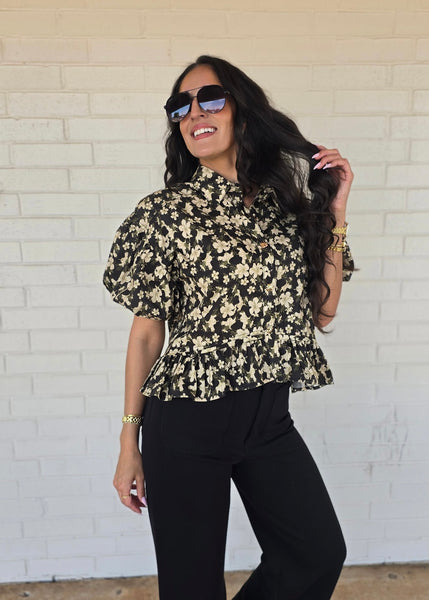 Plan On it Black Floral Babydoll Top