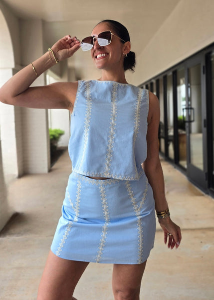 Beach Retreat Blue 2 Pc Top & Skirt Set
