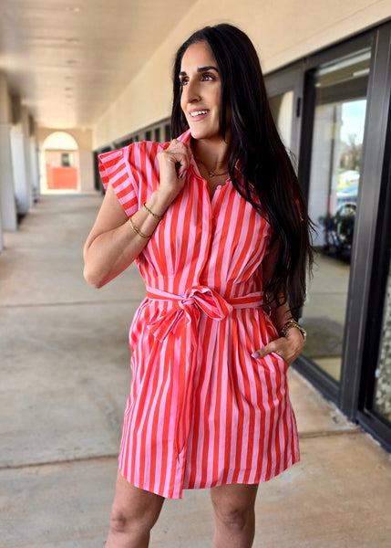Summer Striped Button Up Shirt Dress