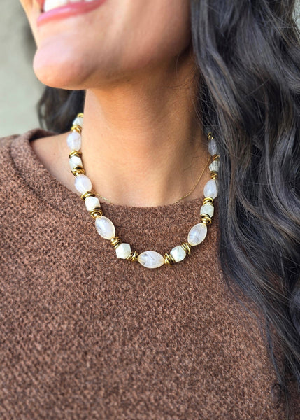Clear Beaded Gold Knot Necklace