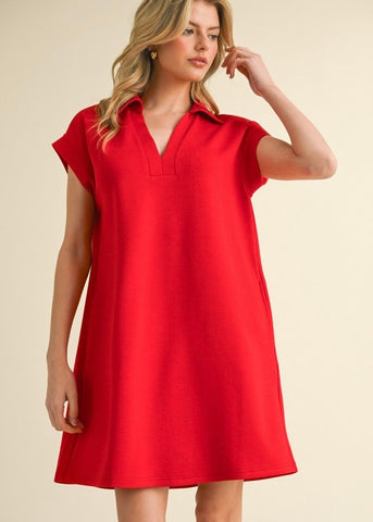 On The Go Red Collared Straight Dress