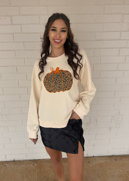Falling Into Pumpkin Season Cream Long Sleeve Top