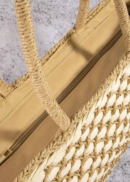 Woven Lattice Straw Tote Bag