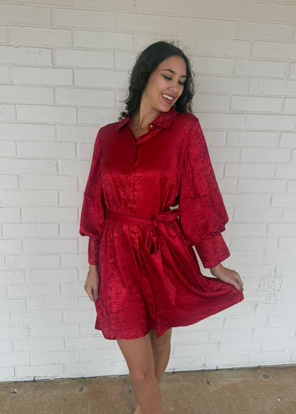 Made You Look Red Button Up Mini Dress