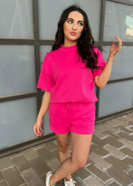 Life Is Good Hot Pink Scuba Short Sleeve Top & Short Set