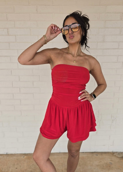 Weekender Red Strapless Athleisure Romper