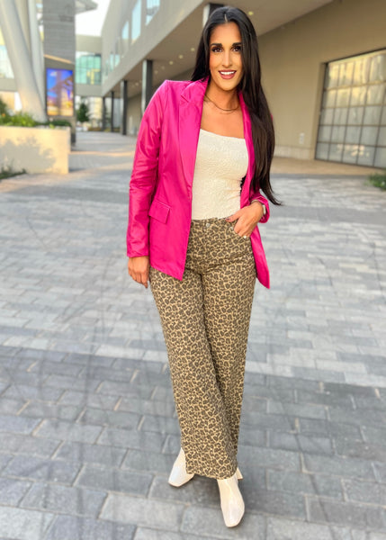 Embrace It Magenta Faux Leather Blazer