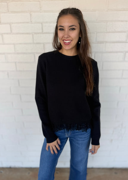 No Pretending Black Lace Sweater Top