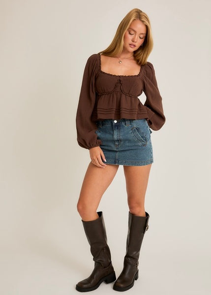 Angel From Heaven Brown Babydoll Top