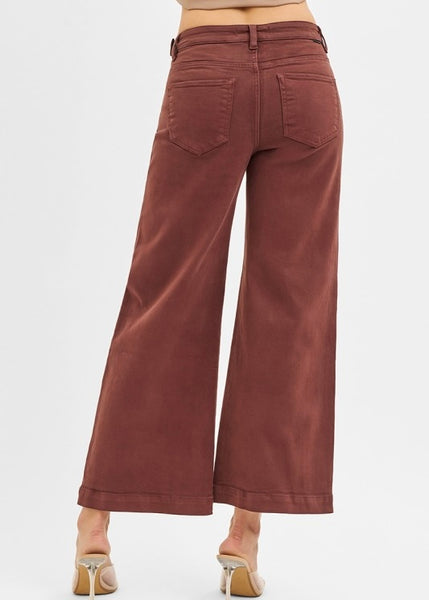 Avery Brown High Rise Cropped Wide Leg Jeans