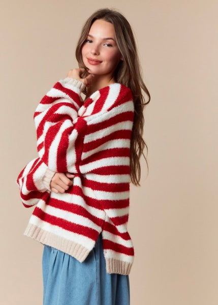 Win This One Red Striped Sweater