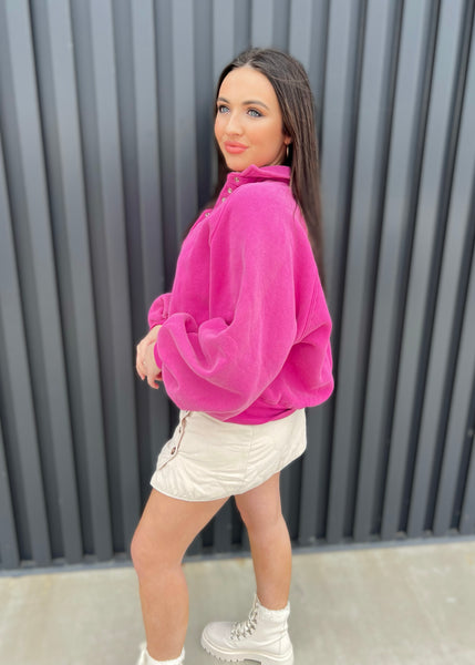 Snuggles & Cuddles Collared Fuchsia Sweatshirt