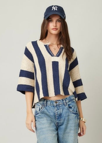 It's Giving Fall Vibes Navy Striped Sweater