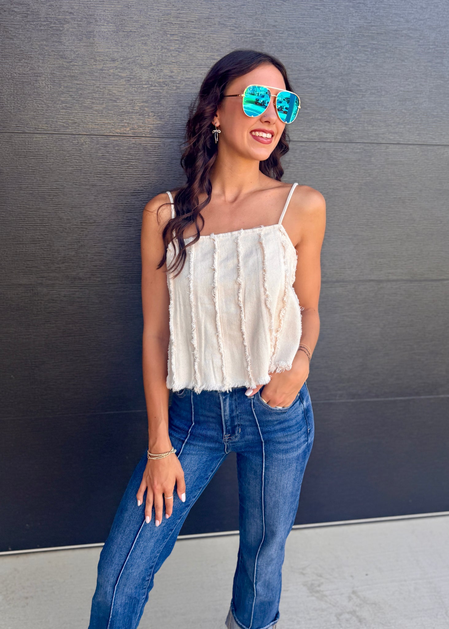 Sunday Breeze Oatmeal Denim Cami Top