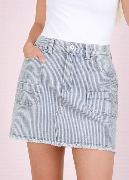 Plan For It Striped Denim Mini Skirt