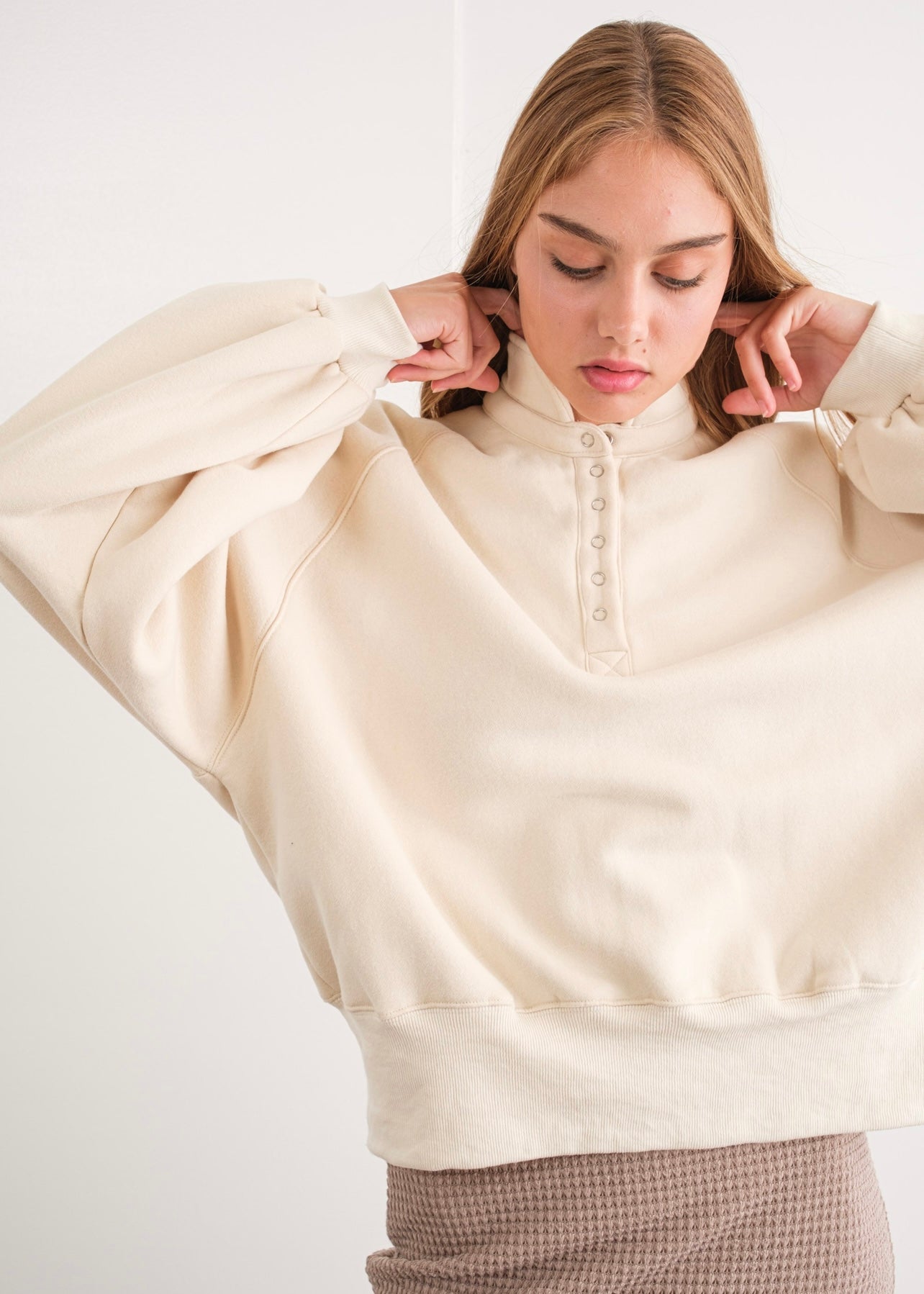 Snuggles & Cuddles Collared Cream Sweatshirt