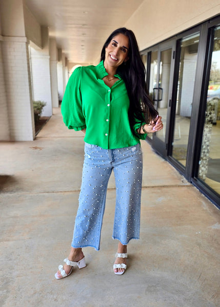 Ordinary Days Kelly Green Button Up Top