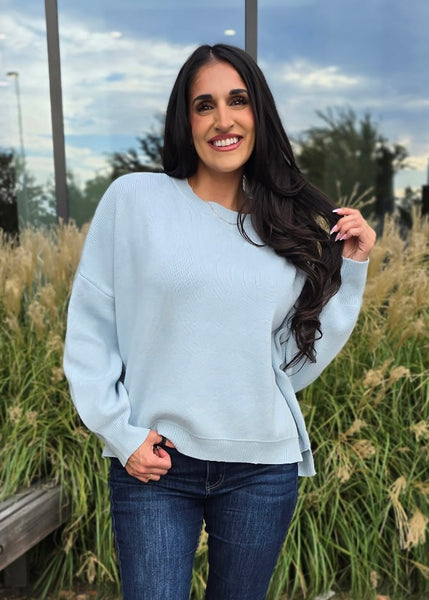 Just My Type Baby Blue Crew Neck Sweater