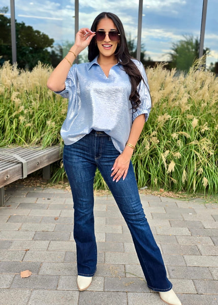 Shining Star Baby Blue Shimmer Collared Top