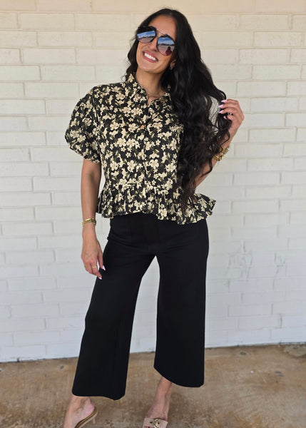 Plan On it Black Floral Babydoll Top