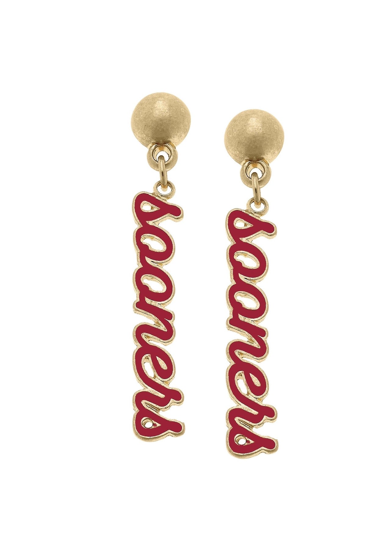 Oklahoma Sooners Enamel Script Earrings in Crimson