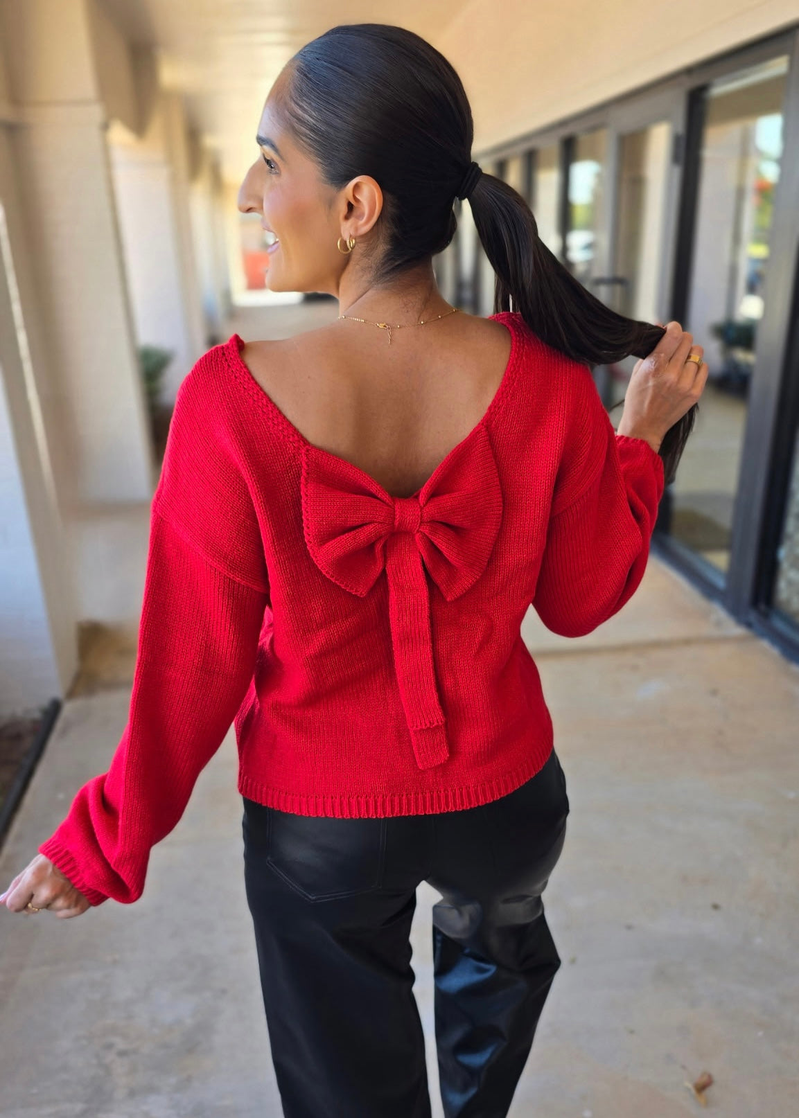 Holiday Party Red Back Bow Sweater