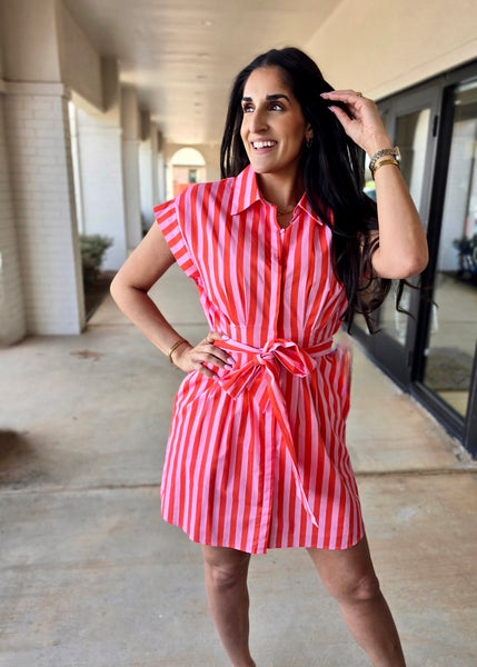 Summer Striped Button Up Shirt Dress