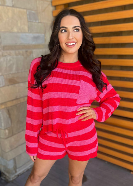 Love Letter Red/Pink Striped Sweater & Short Set - MEDIUM