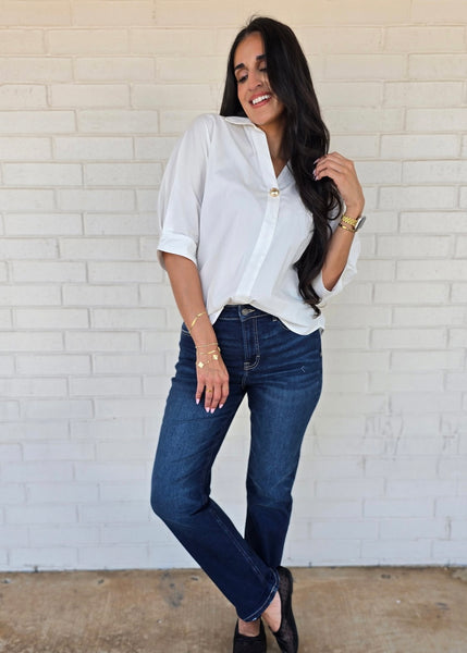Just A Reaction White V-Neck Top