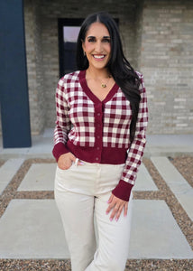 Got It All Burgundy Gingham Cardigan