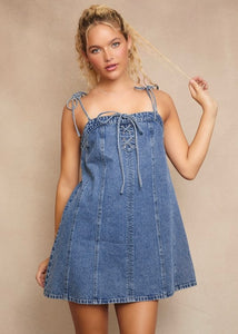 Laced Up Denim Mini Dress