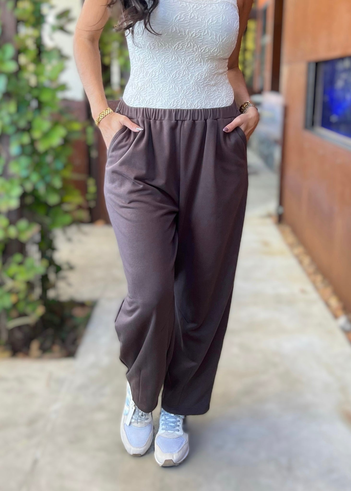 Don't Get Me Wrong Cocoa Terry Pants - SMALL
