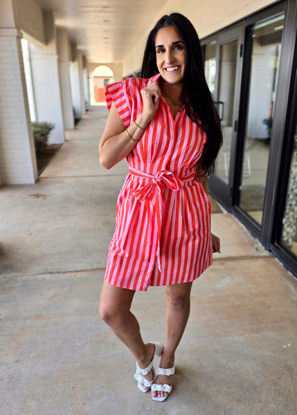 Summer Striped Button Up Shirt Dress