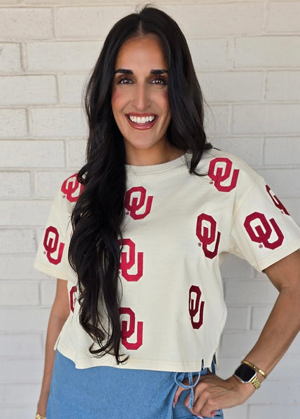 OU Ritter On Repeat Cream Crop Tee