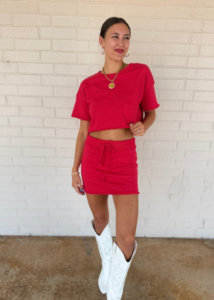 Never Been Happier Red Cropped Top & Skort Set