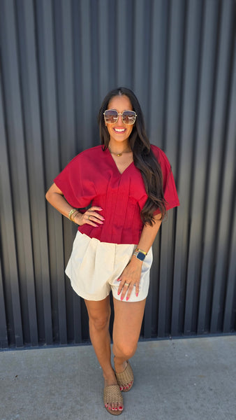 Lesson Learned Burgundy V Neck Top
