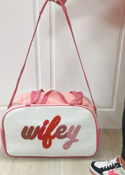 "Wifey" Faux Leather Large Multi-Pink Carryall