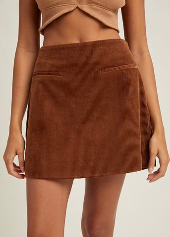 Fall Fun Brown Corduroy Mini Skirt