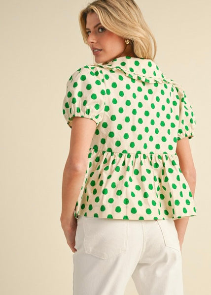 The Only One Green Polka Dot Front Tie Top