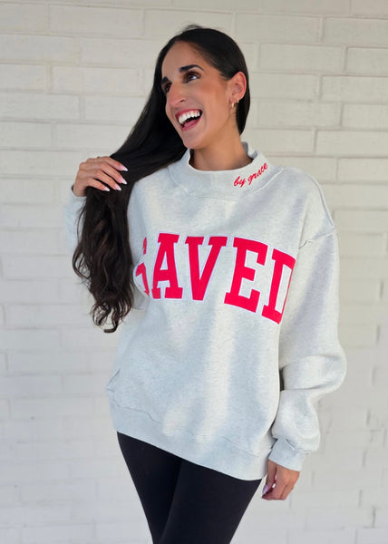 Grey Mockneck Saved By Grace Sweatshirt