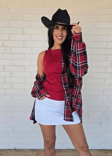 Oklahoma Sooners Plaid Button Up Top